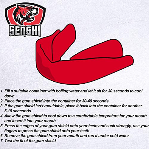 Senshi Japan Black/White PIRANHA Mouth Guard/Gum Shield - For MMA, Boxing, Rugby, Muay Thai, Hockey, Judo, Karate, Martial Arts and Contact sports - With Case - Teeth, Mouth & Gum Protection