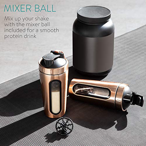 Navaris Stainless Steel Protein Shaker - 750ml Metal Nutrition Protein Fuel Drink Bottle with Mixer Blend Ball - 0.75 Litre Protein Shaker - Copper