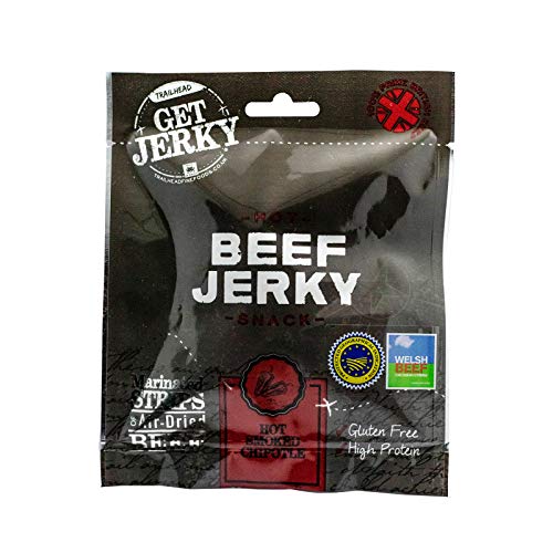 Get Jerky - Hot Smoked Chipotle Welsh Beef Jerky Box - High Protein & Gluten Free Snack - 12x40g