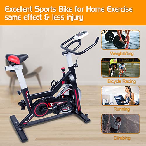 EVOLAND Indoor Exercise Bike, Magnetic Exercise Bike, LCD Display, Spinning Bike with Unlimited Resistance, Kettle Holder, Adjustable Seat - Black