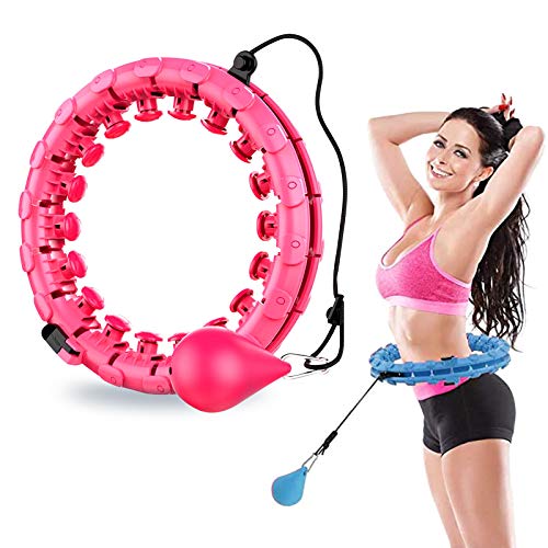 FYPARF Weighted Hula Hoop, 2 in 1 Smart Fitness Hula Hoop, 24 Segments Adjustable Without Falling, Suitable for Adults Children Beginners (pink)