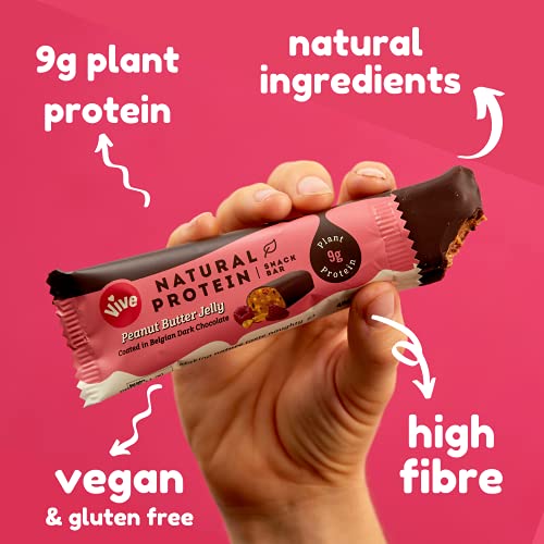 Vive Gluten Free Protein Bars, High Protein Snacks, Vegan, High-Fibre, 100% Natural, Non-Dairy, Peanut Butter Jelly Flavour, 12 x 49g