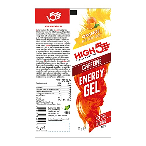 HIGH5 Energy Gel Caffeine Quick Release Energy On The Go From Natural Fruit Juice (Orange Caffeine, 20 x 40g)