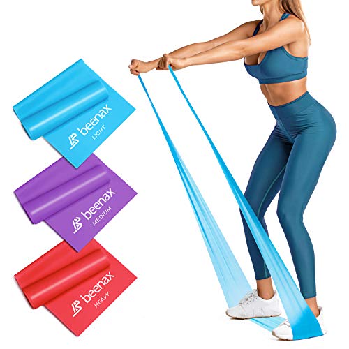 Beenax Resistance Bands (Set of 3) - Skin-Friendly Exercise Bands - 3 Resistance Levels for Pilates, Yoga, Rehab, Stretching, Fitness, Strength Training and Workout (Home & Gym & Office)