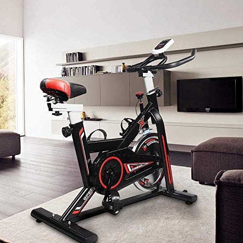 Hooseng Exercise Bike Indoor Cycling Stationary Bikes Cardio Workout Machine Upright Bike Belt Drive Adjustable Resistance Levels with LCD Digital Monitor for Home Gym Lose Weight, Black