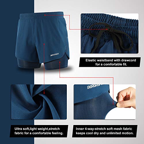 BERGRISAR Men's Active Workout Running Shorts 2 in 1 008 Blue Size X-Large