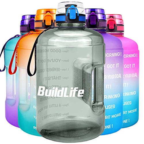 BuildLife 2.2 Litre Wide Mouth Gym Water Bottle with Times to Drink-Large BPA Free Capacity for Fitness Goals and Outdoor (Grey, 2.2L)