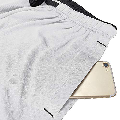 Bnokifin Men's Basketball Shorts Quick Dry Running Pants Casual Lightweight Breathable Joggers with Pockets White