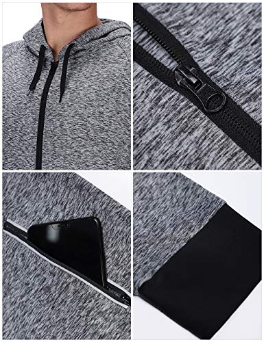 DISHANG Men's Running Jacket Full Zip Thumb Hole Hoodie Outdoor Active Training Athletic-fit Gym Workout Exercise Top Sweatshirts Gray, XS