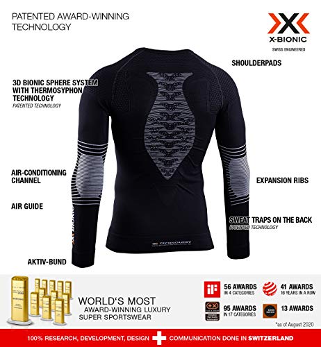 X-Bionic Energizer 4.0 Shirt Round Neck Long Sleeves Men Baselayer Functional Sport T-Shirt - Opal Black/Arctic White, Large