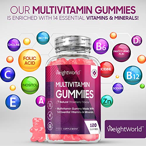 High Strength Chewable Multivitamin Gummies - 120 Count Vegetarian 14 Essential Multivitamins & Minerals Supplement, Vitamin C, A, D, B, Biotin + Zinc, Multivitamin Tablets For Men & Women Alternative