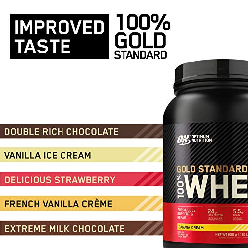 Optimum Nutrition Gold Standard Whey Protein, Muscle Building Powder With Naturally Occurring Glutamine and Amino Acids, Banana Cream, 30 Servings, 900g, Packaging May Vary