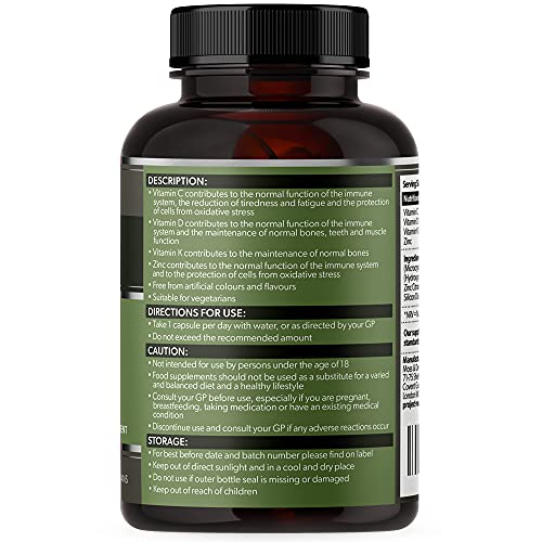 Ultimate Immune and Joints Support Complex - Vitamin D 4000IU + Vitamin C 500mg + K2 MK-7 100mcg and Zinc 15mg