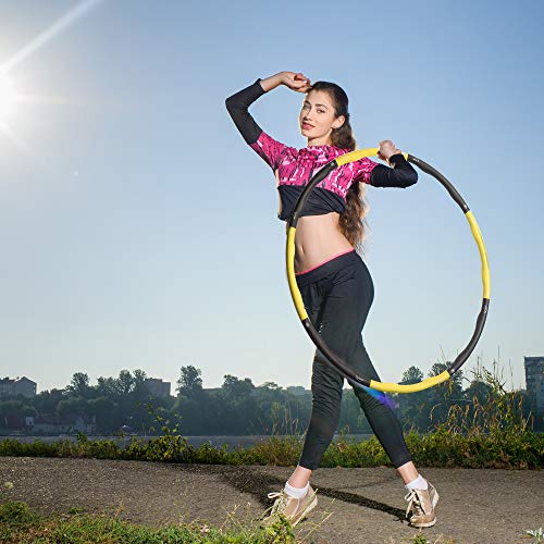AstroAce Weighted Hula Hoop, 1.2kg, Detachable, Adjustable, Travel Bag Included, For Adults & Kids, Improve Fitness & Tone Abs, Eight Sections Exercise Hoola Hoop (Yellow)
