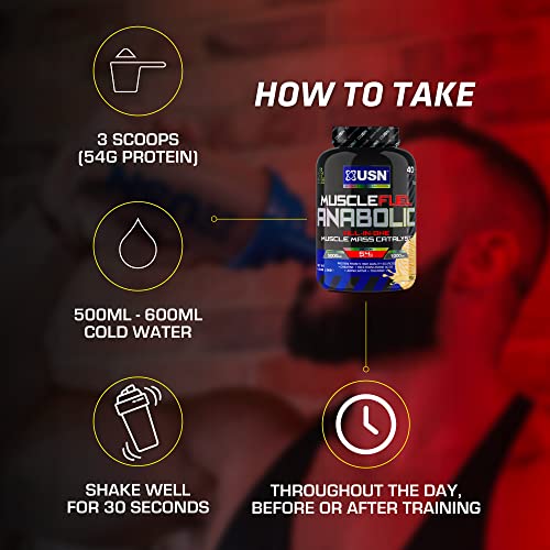 USN Muscle Fuel Anabolic Banana All-in-one Protein Powder Shake (2kg): Workout-Boosting, Anabolic Protein Powder for Muscle Gain - New Improved Formula