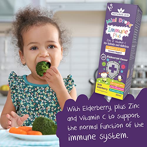 Natures Aid Immune Plus Mini Drops for Infants and Children, No Added Sugar, 50 ml (Pack of 1) - Gym Store