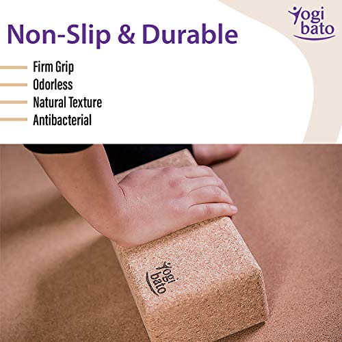 Yogibato Yoga Block Cork made in Portugal & E-Book with Exercises | Yoga Brick 2 pcs | Natural Cork Brick for Pilates, Fitness and Exercise - Yoga Block 100% Natural Cork