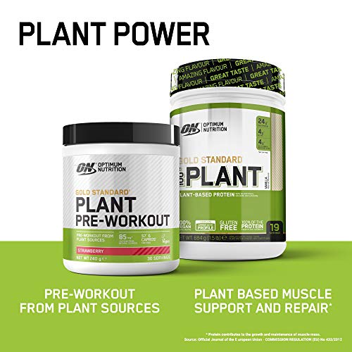 Optimum Nutrition ON Gold Standard Plant Pre-workout, Vegan Pre Workout Powder Supplement with Caffeine, Strawberry, 30 Servings, 240 g