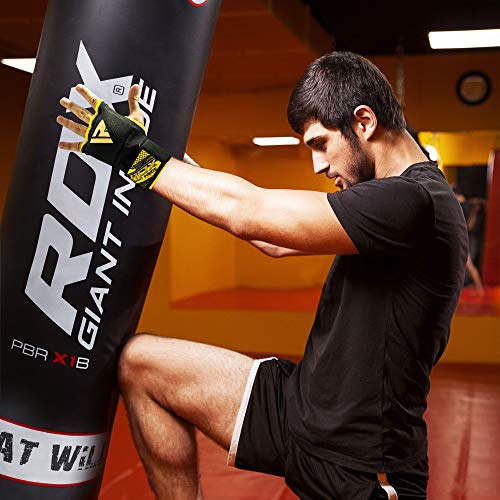 RDX Training Boxing Inner Gloves Hand Wraps MMA Fist Protector Bandages Mitts, Black Yellow, M