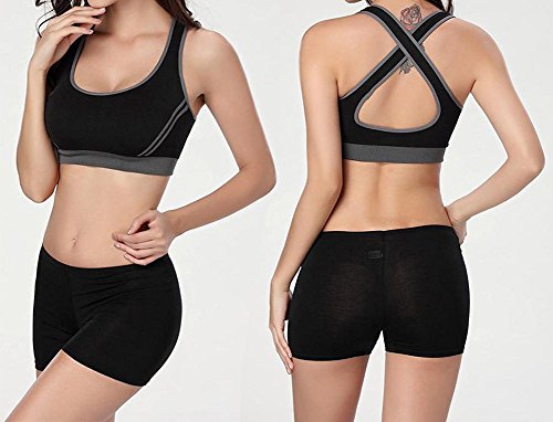 DODOING Women Jogging Sports Blockout Bra Vest Gymwear Fitness Crop-top Yoga Exercise Tank TopsSBlack & White (2-pack)