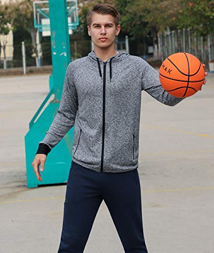 DISHANG Men's Running Jacket Full Zip Thumb Hole Hoodie Outdoor Active Training Athletic-fit Gym Workout Exercise Top Sweatshirts Gray, XS