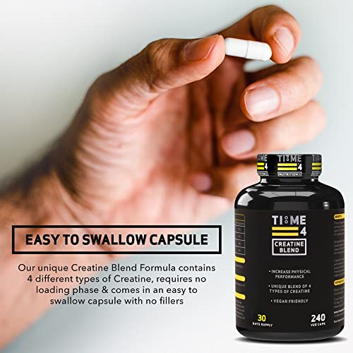 Time 4 Creatine Blend - Creatine Nutritional Supplements High Strength Vegan-Friendly Gluten-Free, For All Types Of Athletes - Men & Women, Improve Muscle Strength, 240 x Capsules - 30 Days Supply