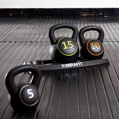 Mirafit 3pce Kettlebell Weight Set with Stand - 5, 10 and 15lbs (2.2kg, 4.5kg and 6.8 kg)