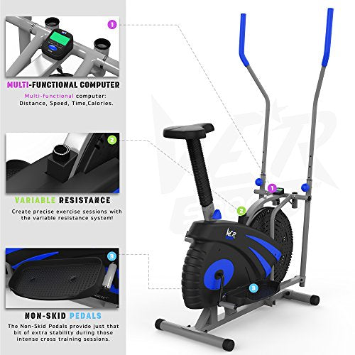 We R Sports 2-IN-1 Elliptical Cross Trainer & Exercise Bike Home Fitness Cardio Workout Machine (Blue)