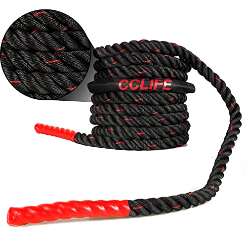 CCLIFE Battle Ropes Fitness Exercise Battle Rope Strength Training Rope Poly Dacron Battle Rope Undulation - Battle Rope Anchor Included 9/12/15M, Size:9m black-red ropes. with Anchor