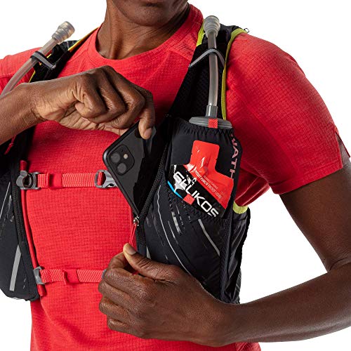 Nathan Pinnacle 4L Hydration Pack/Running Vest - 4L Capacity with Twin 20 oz Soft Flasks Bottles. Hydration Backpack for Running Hiking. Men/Women/Unisex (Women's - Black/Hibiscus, L)
