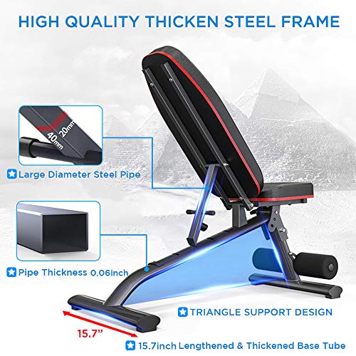 YOLEO Adjustable Commercial Grade Weight Bench Foldable 550lbs Capacity Multiuse Full Body Workout Bench Weight Lifting Sit Up Ab Bench Flat Incline Decline Bench Press for Home Exercise Gym