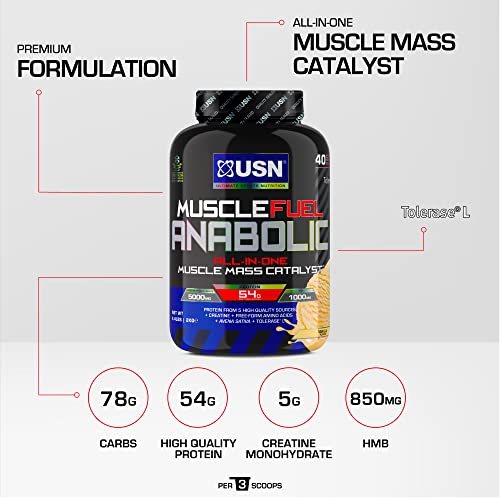 USN Muscle Fuel Anabolic Banana All-in-one Protein Powder Shake (2kg): Workout-Boosting, Anabolic Protein Powder for Muscle Gain - New Improved Formula