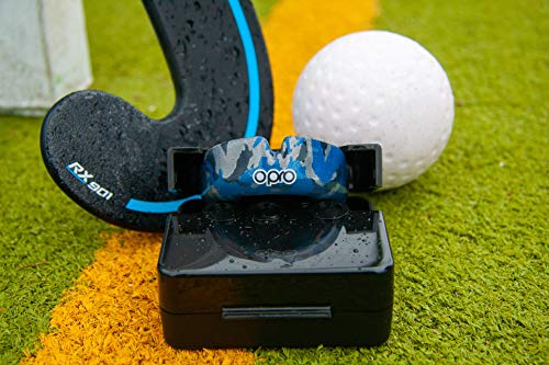 Opro Power-Fit Youth Mouthguard | Gum Shields For Rugby, Hockey, GAA, BJJ, Boxing, and Other Combat Sports - 18 Month Extended Dental Warranty (Youth, Camo - Black/Blue)