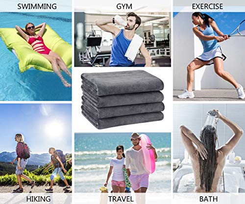 VIVOTE microfibre Gym Towels Sports Sweat Towel Super Absorbent Ultra Soft Multi-Purpose Man Women Fitness Workout Travel Camping Hiking Yoga 4 Pack 40 X 80 CM (Grey)