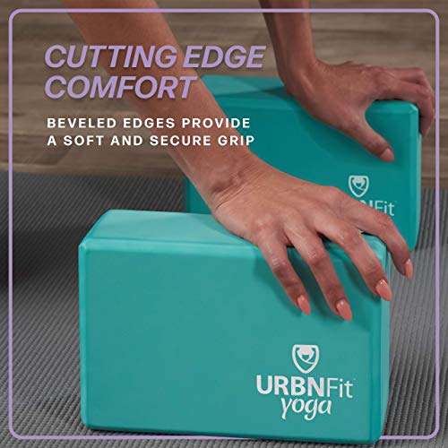 URBNFit Yoga Block - Moisture Resistant High Density Foam Blocks - Bolster to Improve Balance & Flexibility - Fitness Bricks for Pilates & Gym w/PDF Guide