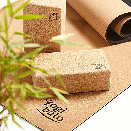 Yogibato Yoga Block Cork made in Portugal & E-Book with Exercises | Yoga Brick 2 pcs | Natural Cork Brick for Pilates, Fitness and Exercise - Yoga Block 100% Natural Cork