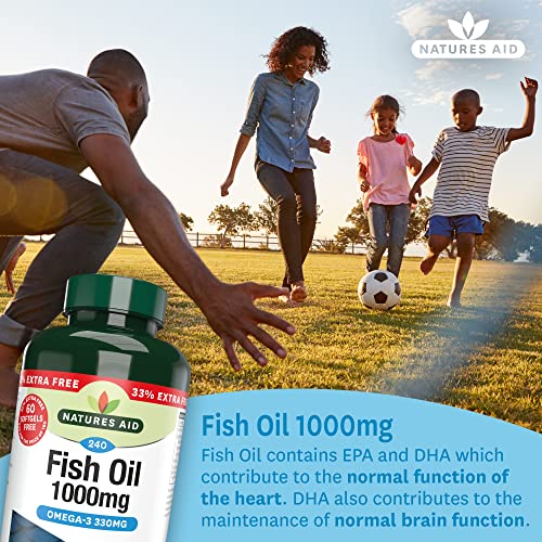 Natures Aid Fish Oil 1000mg | Omega 3 (180mg Epa & 120mg Dha) | Made In The Uk, 240 Softgels For The Price of 180, 240 Capsules