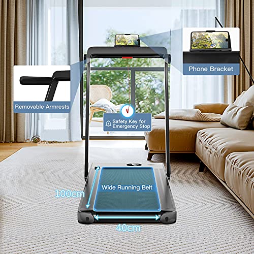 COSTWAY 2 in 1 Folding Treadmill, Under Desk Motorized Treadmill with Remote Control, Bluetooth Speaker and LED Display, Installation-Free Jogging Walking Machine Speed up to 12km/h