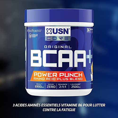 USN BCAA Power Punch, BCAA Powder with Vitamin B6 Intra Workout Amino Drink, Watermelon, 200 g