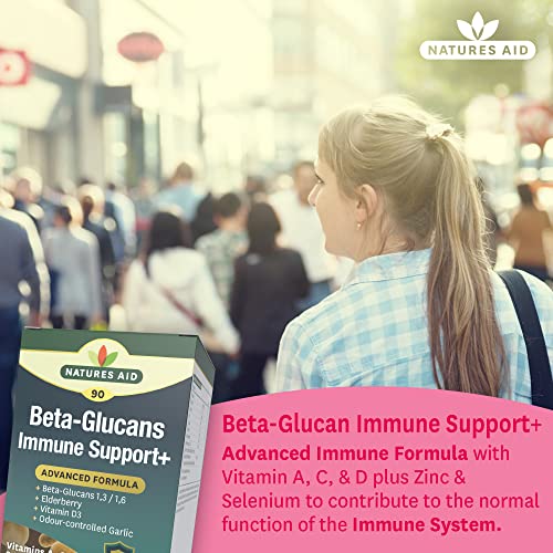 Natures Aid Beta-Glucans Immune Support + 90 Tablets (Award-winning Formula, with Beta Glucans (1,3/1,6), Elderberry, Vitamin D3 and Odour-controlled Garlic, Vegan Society Approved, Made in the UK)