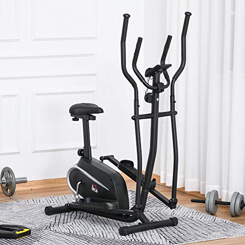 HOMCOM Magnetic Elliptical Cross Trainer Cardio Fitness Workout Elliptical Machine Exercise Bike Trainer with Flywheel & LCD Digital Monitor Display Phone Holder, for Home Office Gym Black