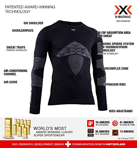 X-Bionic Energizer 4.0 Shirt Round Neck Long Sleeves Men Baselayer Functional Sport T-Shirt - Opal Black/Arctic White, Large