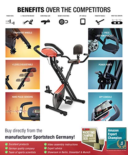 Sportstech Fitness Exercise Bike with LCD Console & Pull Strap System | German Quality Brand | Exercise Bike with Comfort Seat & Hand Pulse Sensors | Foldable Bike for Home | X100-B Foldable