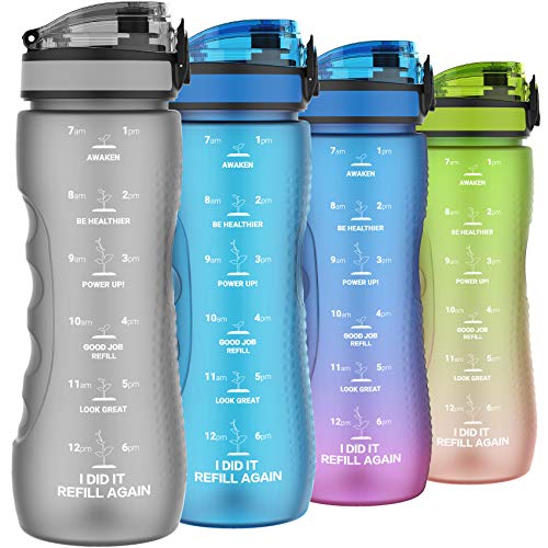 Sports Water Bottle 800ml, BPA Free Tritan Plastic with Motivational Time Marker & Fruit Infuser Filter，Leakproof,1 Click Open,Kids,Adults,Gym,School,outdoor Sport,Cycling