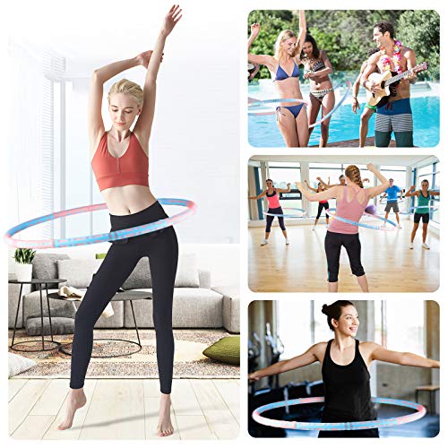 Beedove Hula Fitness Hoop, 90cm 1-4kg Weighted Hula Ring, Stainless Steel Core Soft Foam Cover 6 Sections Portable Fitness Hoop for Adults Youth Lose Weight