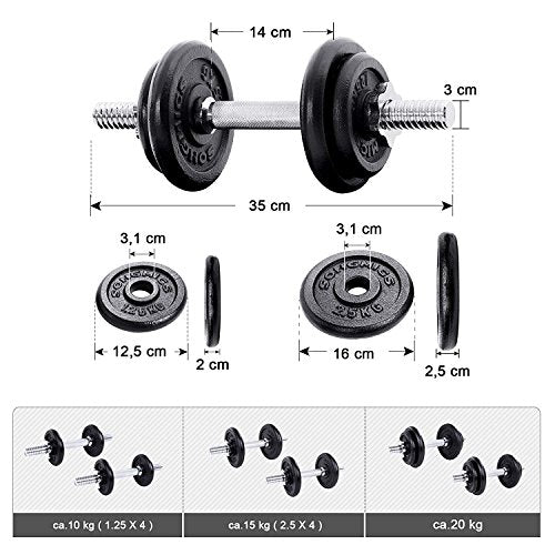 SONGMICS Unisex_Adult cast Iron Dumbbell Bars knurled with Star Collars Set of 2 20 kg 30 kg 40 kg 50 kg 60 kg, 2 x 10 kg SYL20T, 35 x 16 x 16 cm - Gym Store | Gym Equipment | Home Gym Equipment | Gym Clothing
