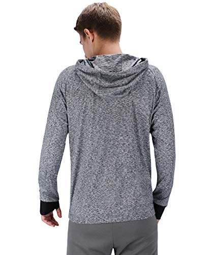 DISHANG Men's Running Jacket Full Zip Thumb Hole Hoodie Outdoor Active Training Athletic-fit Gym Workout Exercise Top Sweatshirts Gray, XS