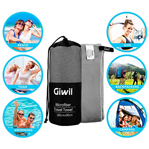 Giwil Microfibre Beach Towel, Travel Sports Towel Ultra Absorbent and Quick Dry Towel (XL 70