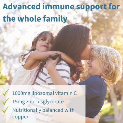 Liposomal Vitamin C 1000mg & Zinc - Liquid Immune Support, with Copper & Selenium, Adults & Kids, 30-90 Servings, by Igennus