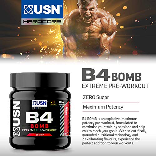 USN B4 Bomb Preworkout Energy Drink with Creatine, Caffeine, Zynamite and L-Citrulline, Cherry 180 g - Gym Store | Gym Equipment | Home Gym Equipment | Gym Clothing